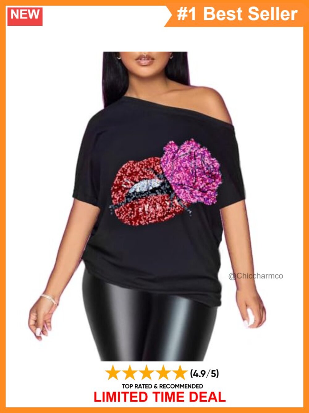PESION Women's Off Shoulder Metallic Sequin Top Short Sleeve Party Shirt